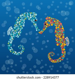 Vector summer and sea background with seahorse