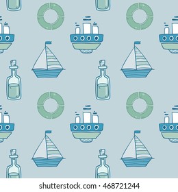 Vector summer sea cute seamless pattern in cartoon style