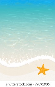 vector summer sea wave background with starfish