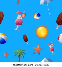 vector summer seamless blue background with objects