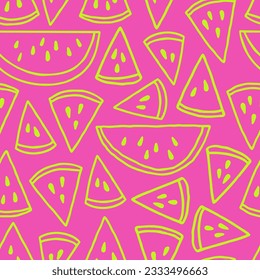 Vector summer seamless pattern with doodle watermelon slices