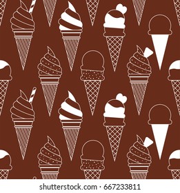 Vector summer seamless pattern with ice cream illustration isolated on brown chocolate background