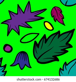 Vector summer seamless pattern with leaves in memphis flat style Illustration good for summer wedding invitation, birthday card, poster, fabric.