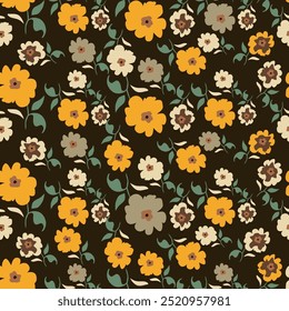 Vector summer seamless pattern with natural elements, flowers, leaves in modern trendy style. Vector endless background