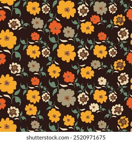 Vector summer seamless pattern with natural elements, flowers, leaves in modern trendy style. Vector endless background