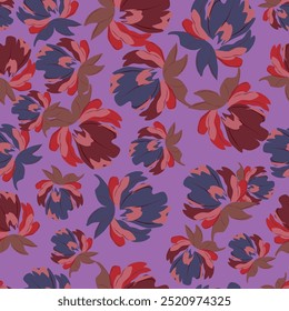 Vector summer seamless pattern with natural elements, flowers, leaves in modern trendy style. Vector endless background
