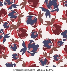 Vector summer seamless pattern with natural elements, flowers, leaves in modern trendy style. Vector endless background