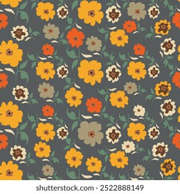Vector summer seamless pattern with natural elements, flowers, leaves in modern trendy style. Vector endless background