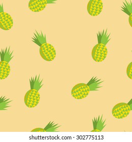 Vector summer seamless pattern with pineapples soft yellow background. Flat illustration of tropic fruits.