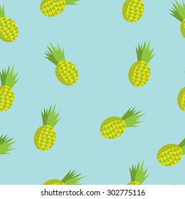 Vector summer seamless pattern with pineapples soft blue background. Flat illustration of tropic fruits.