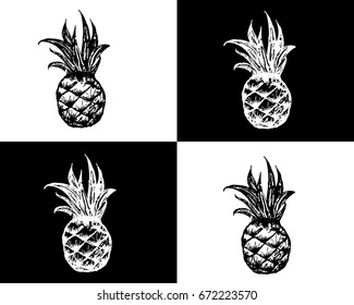 Vector summer seamless pattern with pineapples and geometric elements. Natural repeated texture.