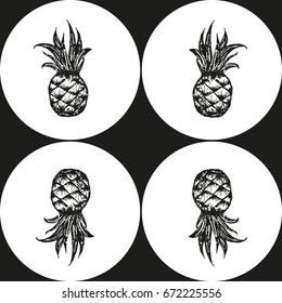 Vector summer seamless pattern with pineapples and geometric elements. Natural repeated texture.
