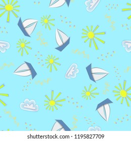 vector of summer seamless pattern.  sea sailboat on a colored background