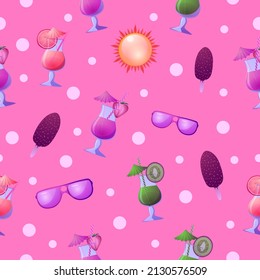 vector summer seamless pink background with objects