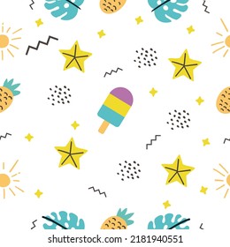 
Verano vectorial papel de pared sin fisuras con helado en colores cálidos