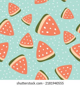 Vector summer seamless wallpaper with watermelons in warm color tones