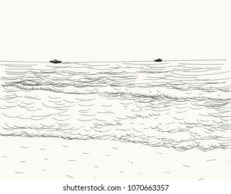 Vector summer seascape sketch. Seaside view and beach