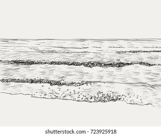 Vector summer seascape sketch. Seaside view and beach