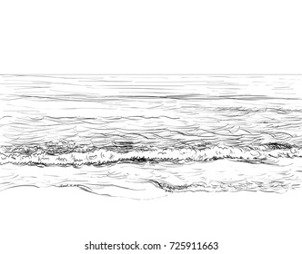 Vector summer seascape sketch. Seaside view and beach