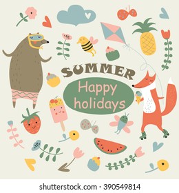 Vector summer set in cartoon style
