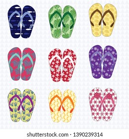 Vector Summer set, colorful flip flops, holiday design, beach, party