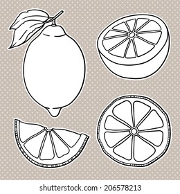 Vector summer set with lemons isolated on white background