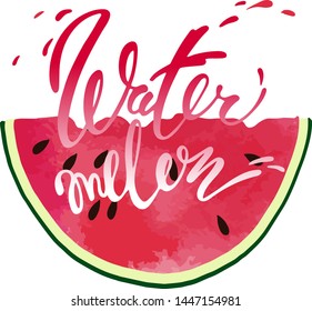 Vector summer set with piece of watermelon , spray and hand written lettering.