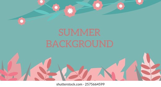 Conjunto de verano de Vector para redes sociales, para tarjetas de felicitación, impresiones, ayuda, fondo. Hermoso fondo de temática de verano con patrones florales y Colores vibrantes. Una ilustración de fondo inspirada en el verano