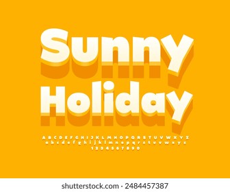 Vector verano signo Sunny Festiva. Fuente Creative White 3D. Conjunto de letras y números decorativos del alfabeto. 