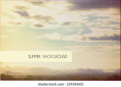 vector summer sky above mountain landscape in sunset lighting