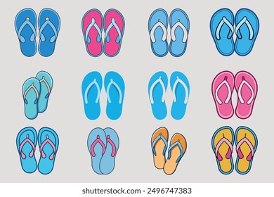 Vector Summer Slippers Set - Flat Design Flip Flops - Summer Shoes Illustration - Top View