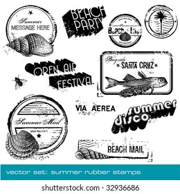 vector summer stamps - set of detailed summer-related grungy rubber stamps