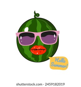 Vector summer sticker with cute watermelon in sun glasses