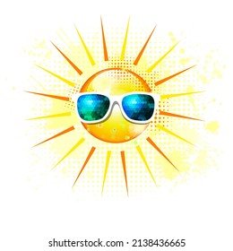 Vector Summer sun character design. Beautiful sun in sunglasses. Vector illustration