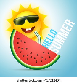 Vector Summer sun character design. Elements are layered separately in vector file. CMYK color mode. Print ready.