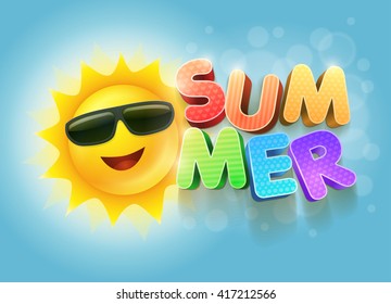 Vector Summer sun character design. Elements are layered separately in vector file. CMYK color mode. Print ready.