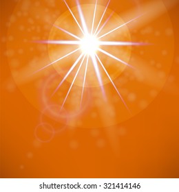 Vector Summer Sun on Orange Sky Background. Sun Flare.