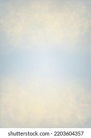 Vector Summer Sun Shine Background with Bokeh Blurred Glowing Gold Circles on Blue Sky.  Blured Sunlight Background. Magic Summertime Print. Calm Defocused Light Design for Posters, Covers, Cards.