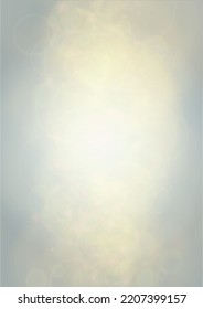 Vector Summer Sun Shine Background with Bokeh Blurred Glowing Gold Circles on Blue Sky.  Blured Sunlight Background. Magic Summertime Print. Calm Defocused Light Design for Posters, Covers, Cards.