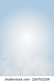Vector Summer Sun Shine Background with Bokeh Blurred Glowing Gold Circles on Blue Sky.  Blured Sunlight Background. Magic Summertime Print. Calm Defocused Light Design for Posters, Covers, Cards.