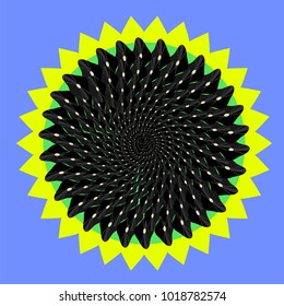 Vector Summer Sunflower with Ripe Black Seeds Isolated on Blue Background