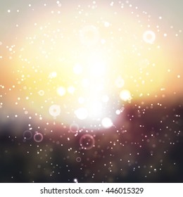 Vector summer sunset or sunrise, soft golden  lights background