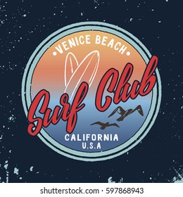 Vector Summer Surf Club retro badge. Surfing print design for t shirt,apparel,clothes.