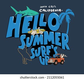 vector summer surf illustration print for t shirt designs or summer  posters