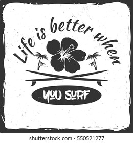 Vector Summer surfing retro badge. Surfing concept for shirt or logo, print, stamp.