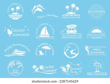 Vector Summer Symbol Icon Set Isolated On A Light Blue Background.