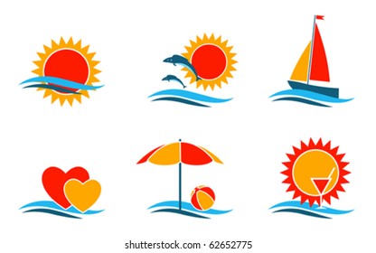 vector summer symbols collection on white background