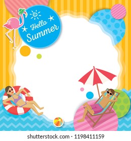 Vector of summer template decorated with beach acitvities and flamingo