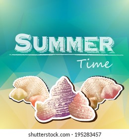 Vector summer text with sea shell background illustration