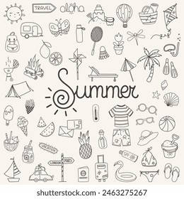 Vector verano tema doodles.Perfecto para el verano, viajes, diseños de camping.